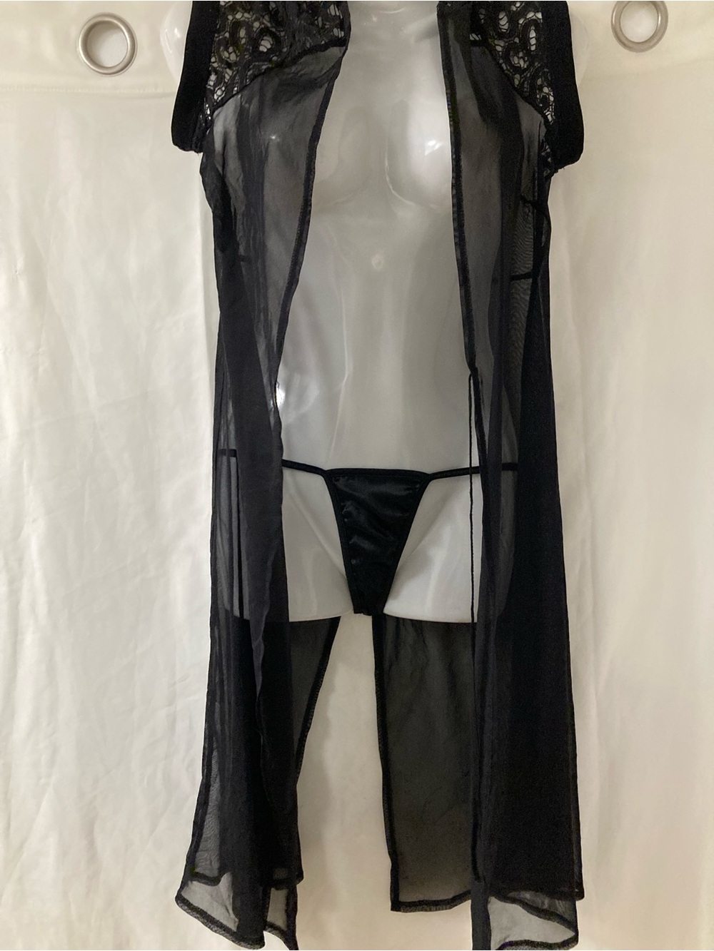 L’Indice Black Sheer Mesh Lace Open Front Duster Cardigan Small